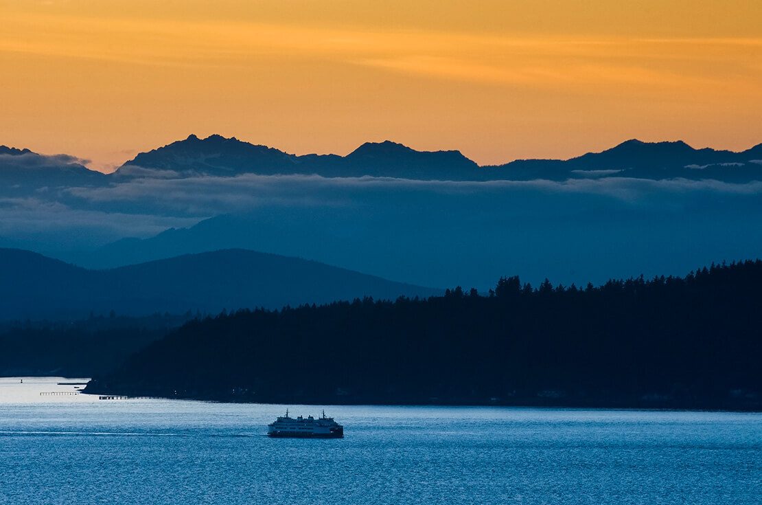 Seattle Ferry and the Olympic Mountains